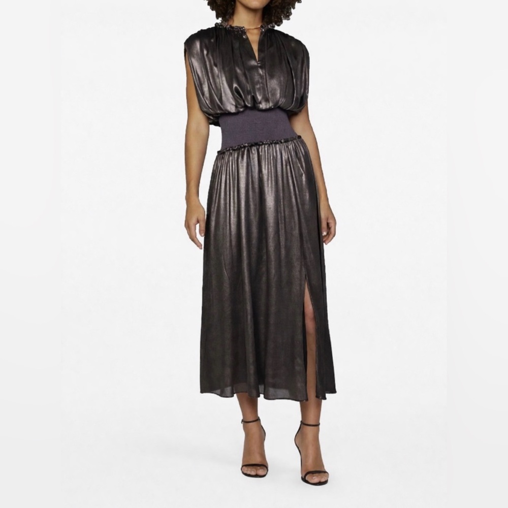 Current Air Shine Goddess Midi Dress S Small Metallic Purple NWT